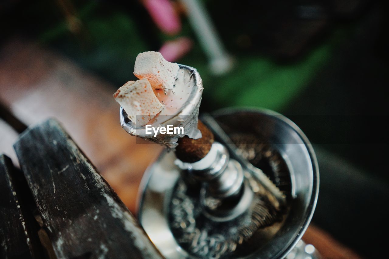 High angle view of hookah on table