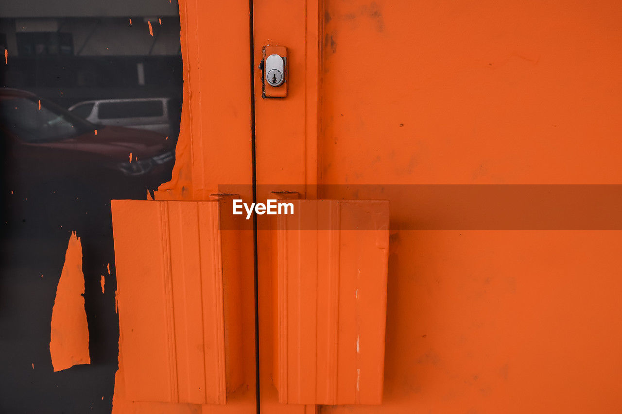 red, orange color, yellow, door, entrance, wall, no people, architecture, wood, orange, protection, day, security, outdoors