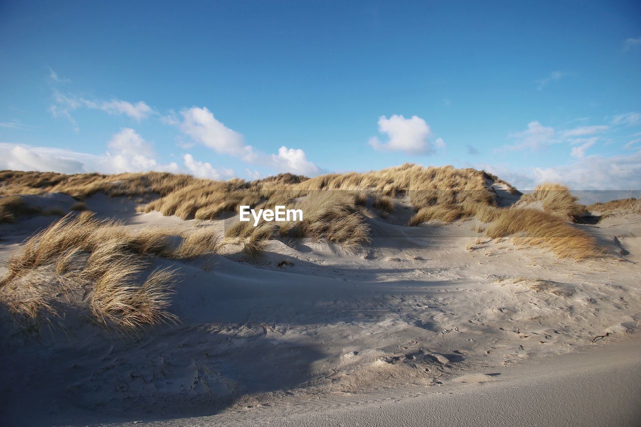 Scenic view of arid landscape against blue sky