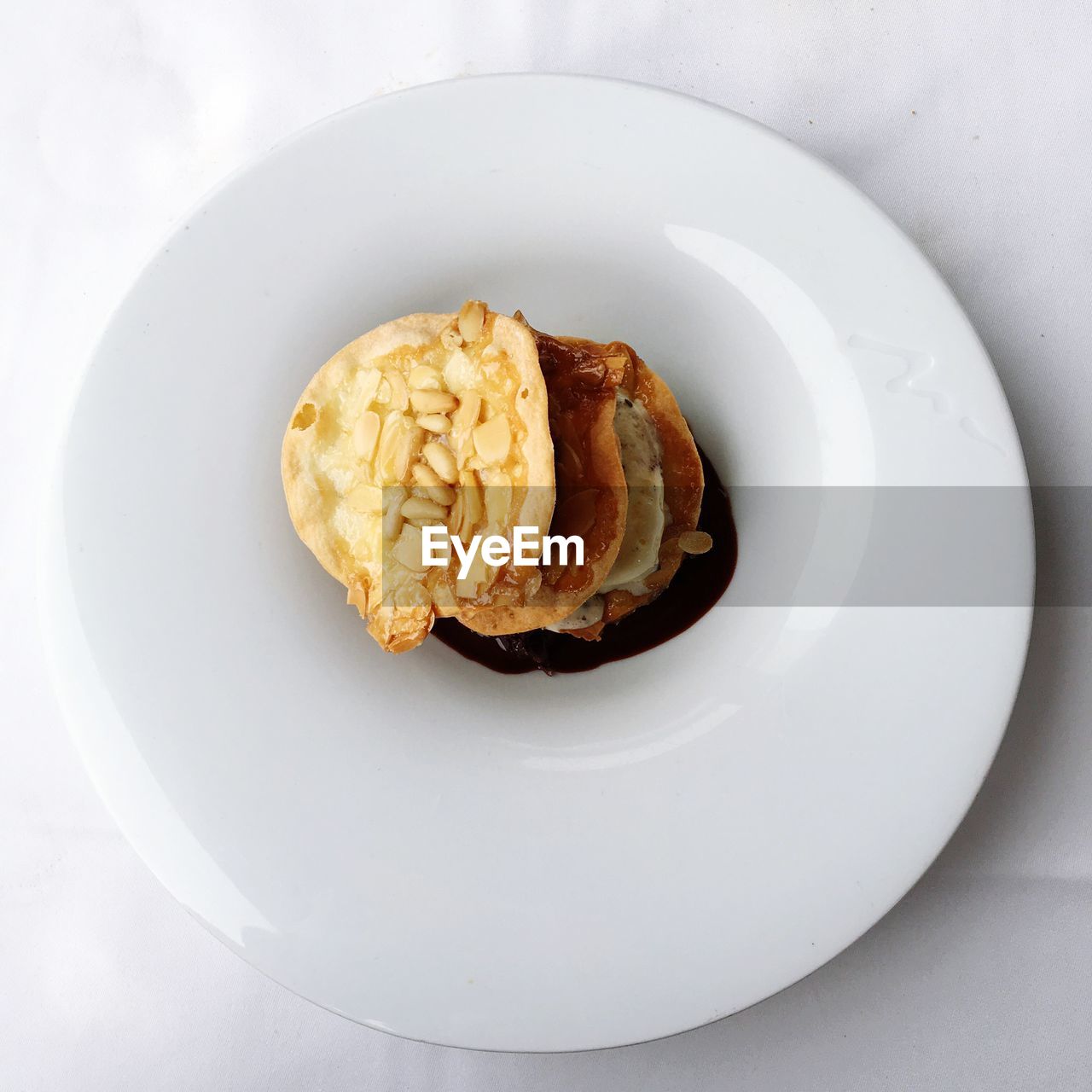 Close-up overhead view of dessert in plate