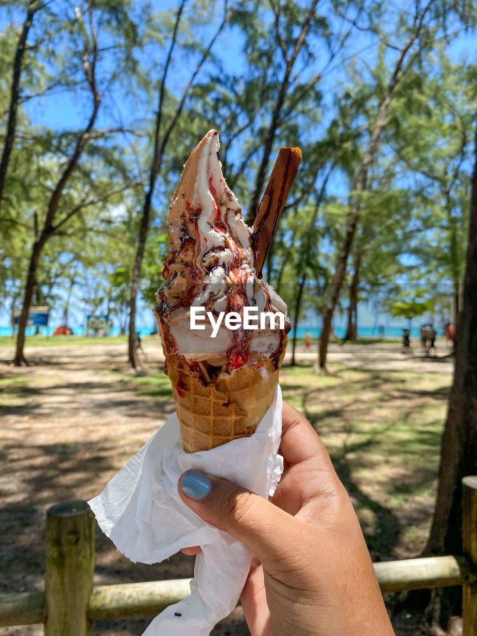 Ice cream closeup on the beach during summer in mauritius island