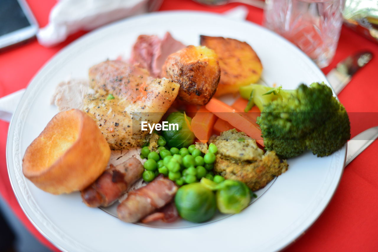 High angle view of food served in plate