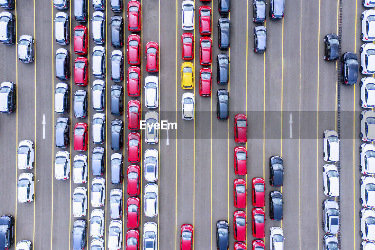 Aerial view of cars on road