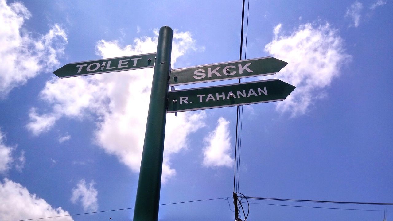 LOW ANGLE VIEW OF SIGNBOARD AGAINST SKY