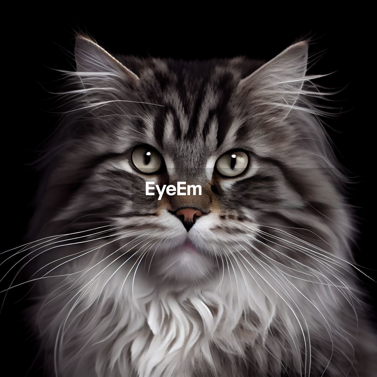 pet, cat, domestic animals, animal, animal themes, domestic cat, mammal, feline, whiskers, black and white, one animal, black background, portrait, felidae, looking at camera, animal hair, domestic long-haired cat, norwegian forest cat, small to medium-sized cats, animal body part, monochrome, carnivore, studio shot, british semi-longhair, no people, maine coon cat, close-up, indoors, monochrome photography, eye, front view, cute