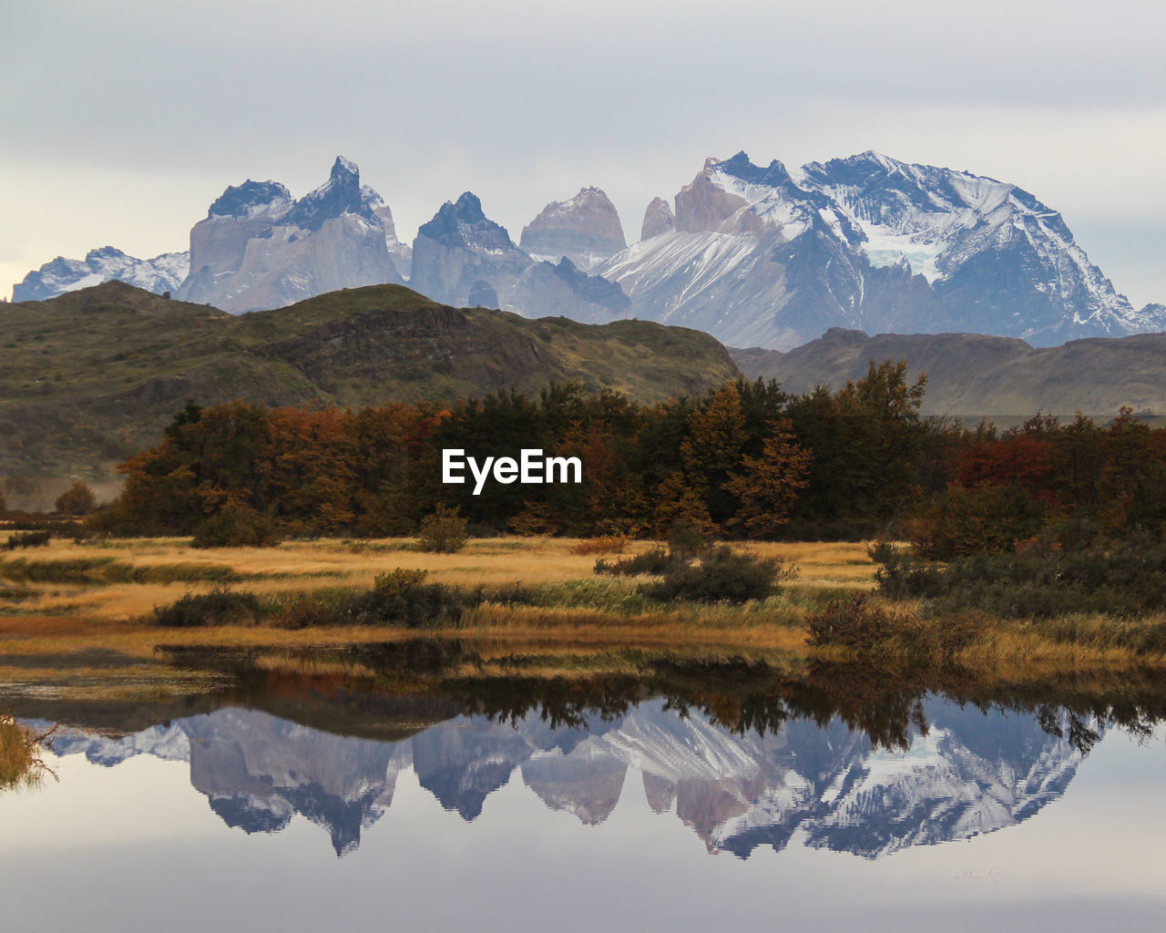 Scenic view of mountains and lake against sky