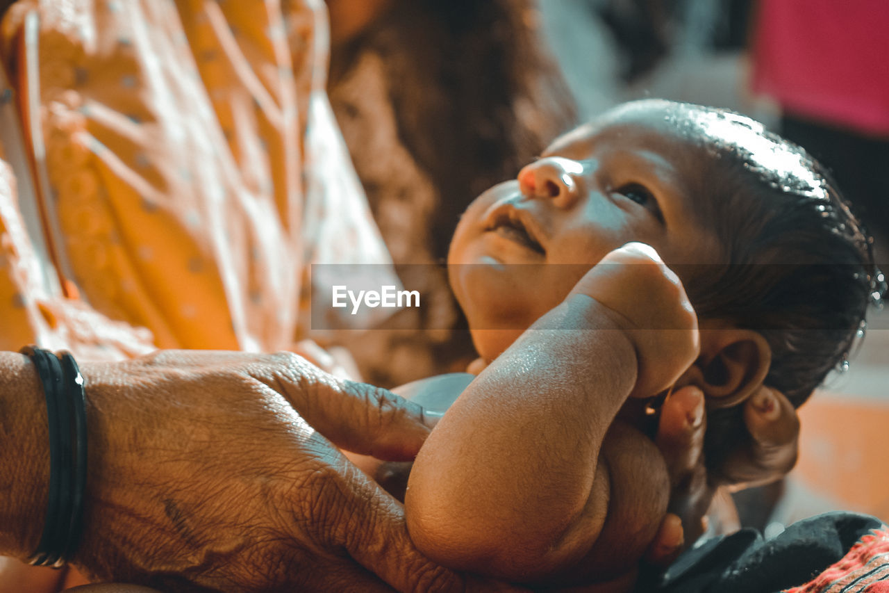 Closeup of grandmother and grandson..