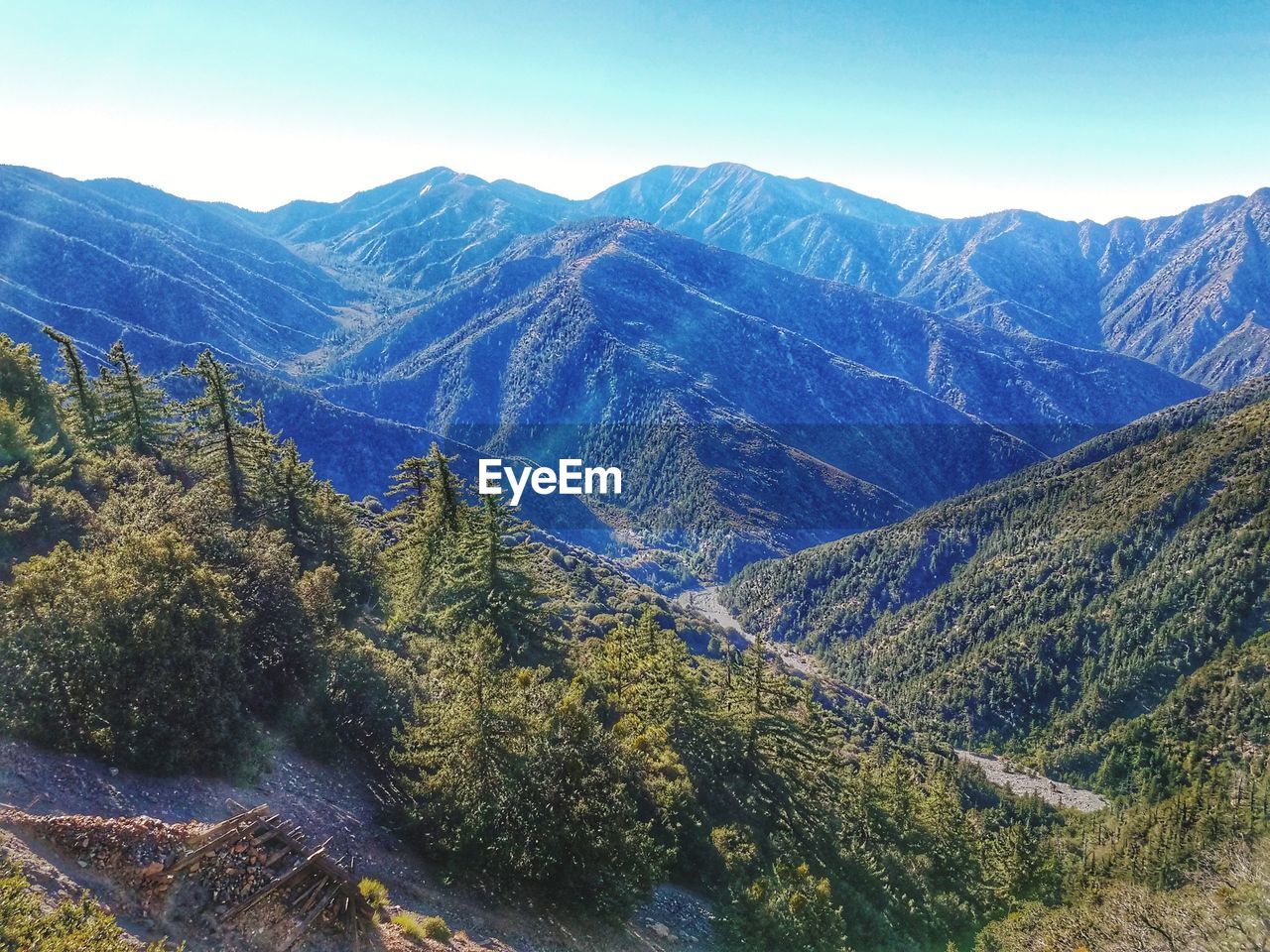 PANORAMIC VIEW OF MOUNTAINS AGAINST CLEAR SKY