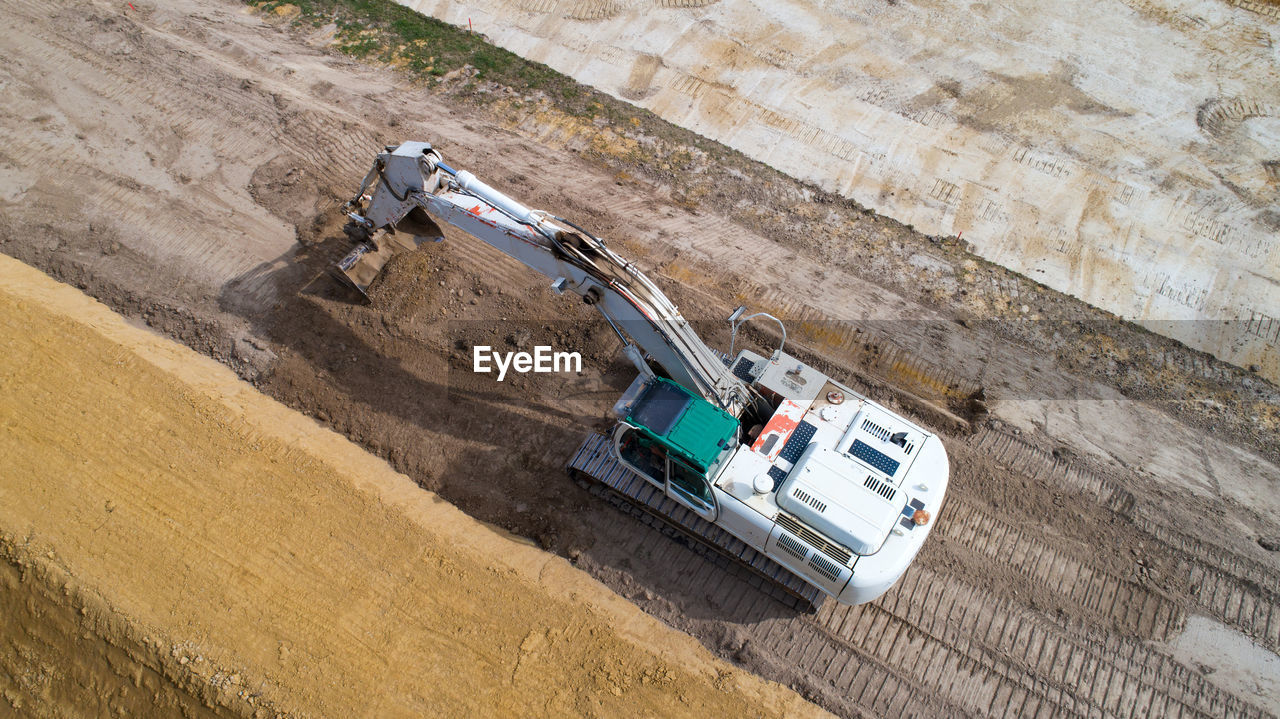 High angle view of construction vehicle at site