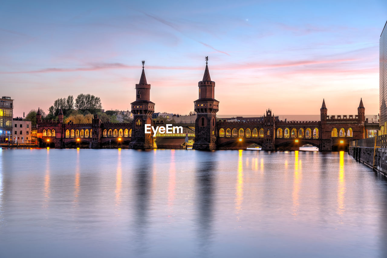 The beautiful oberbaubruecke over the river spree in berlin at sunset