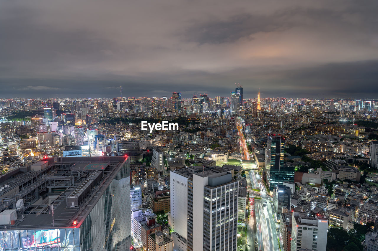 Urban landscape at night as seen from shibuya ward, tokyo