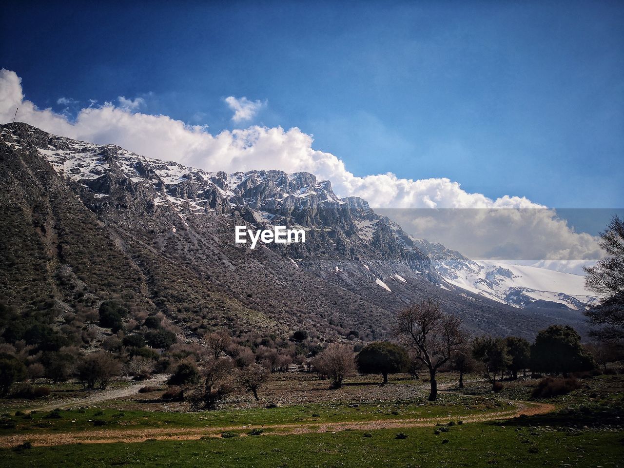 SCENIC VIEW OF FIELD AND MOUNTAINS AGAINST SKY