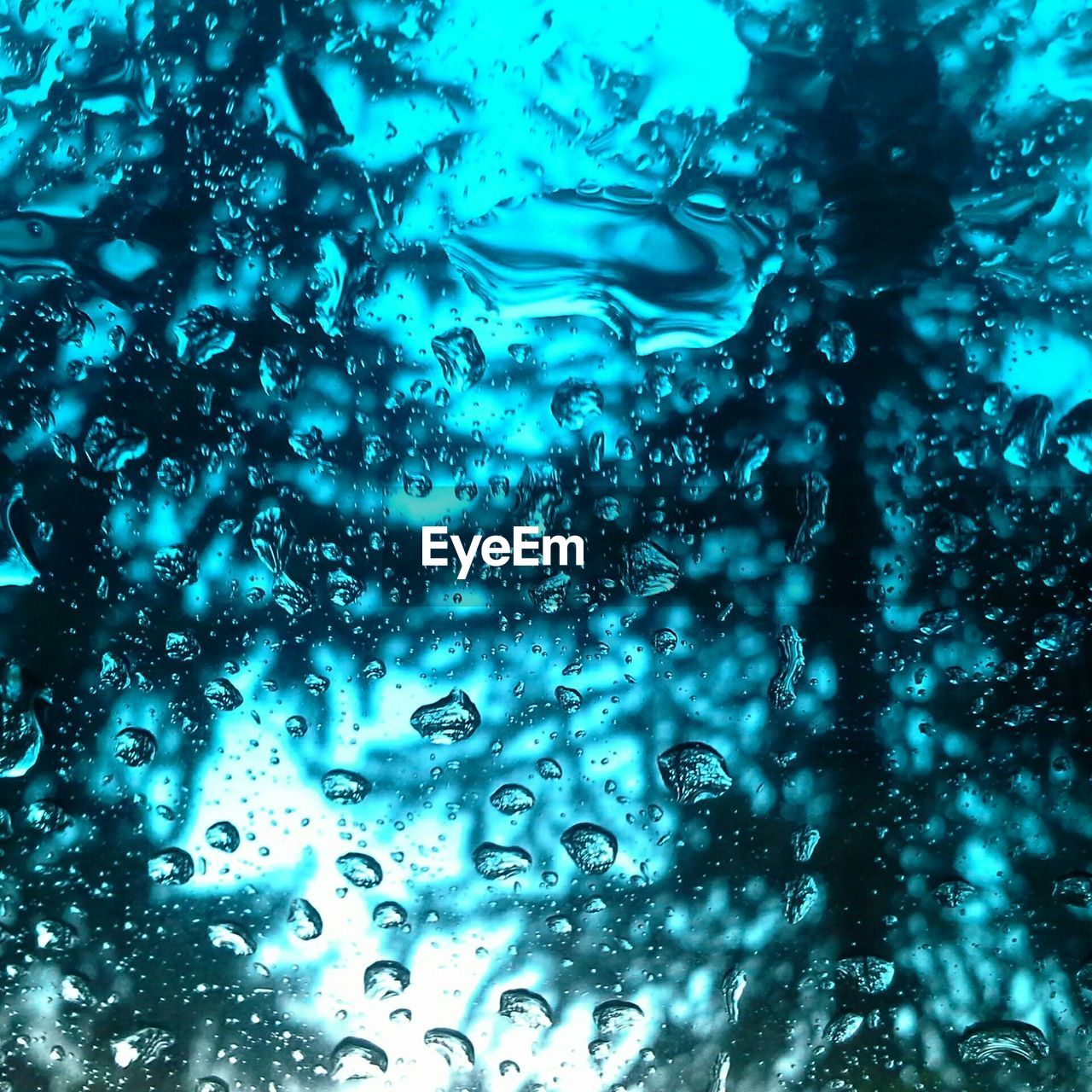 Full frame of raindrops on car windshield