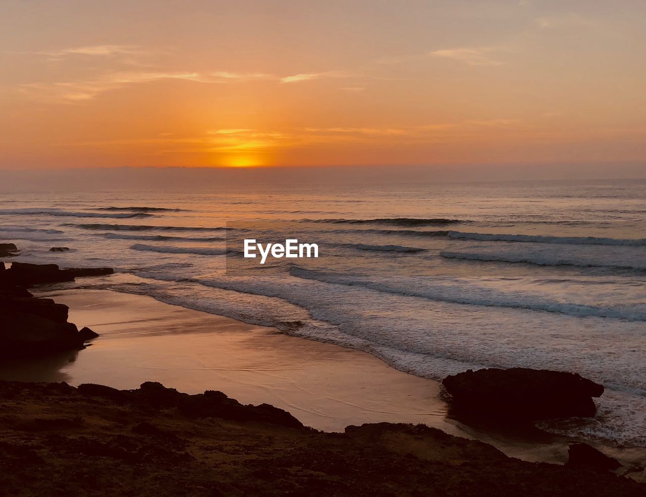 Scenic view of sea against sky during sunset