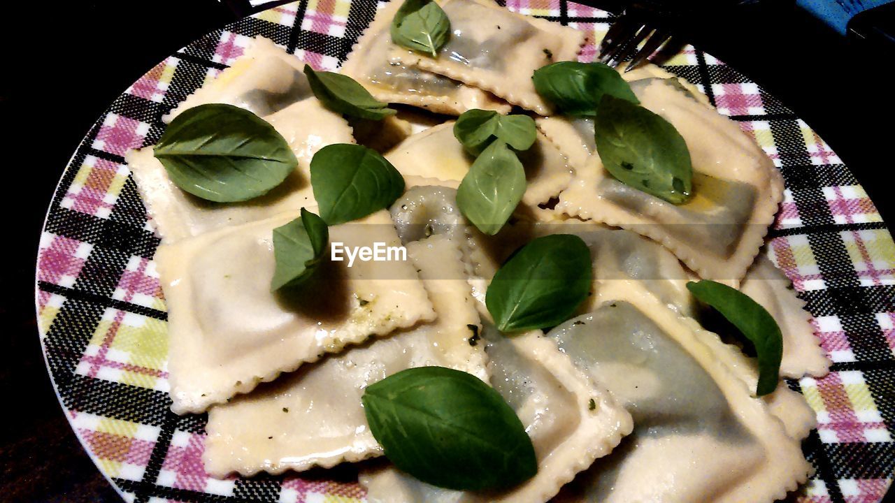 Close-up of served food in plate