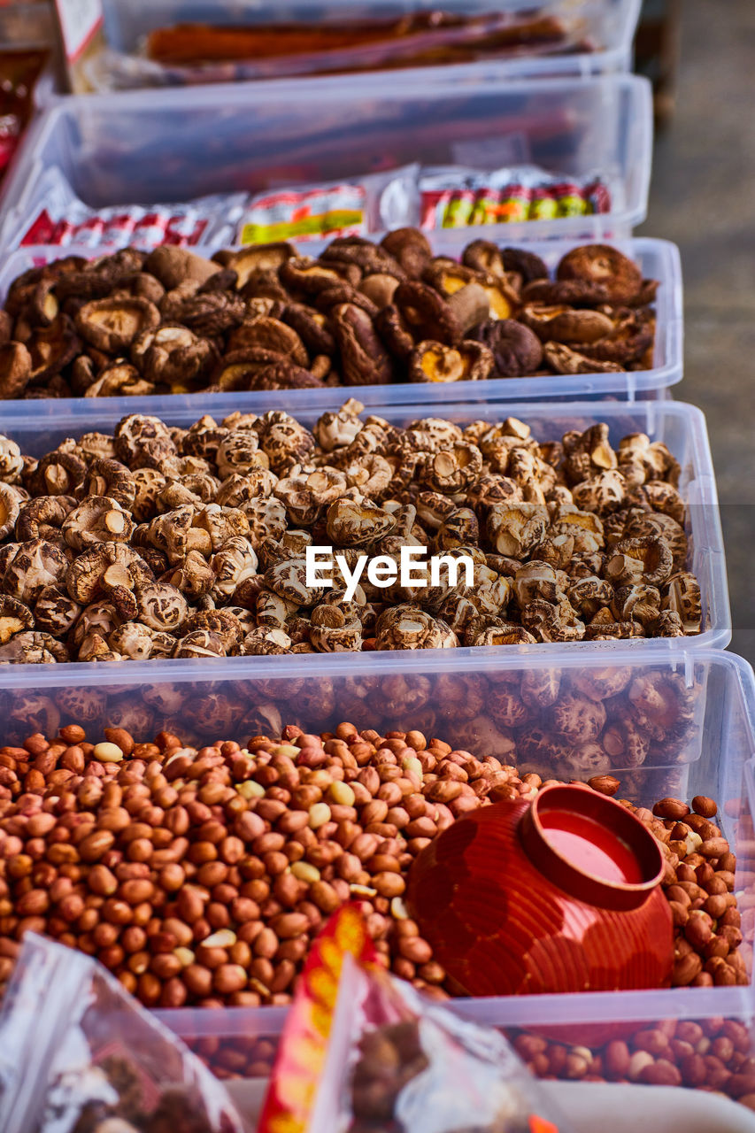 high angle view of food for sale at market