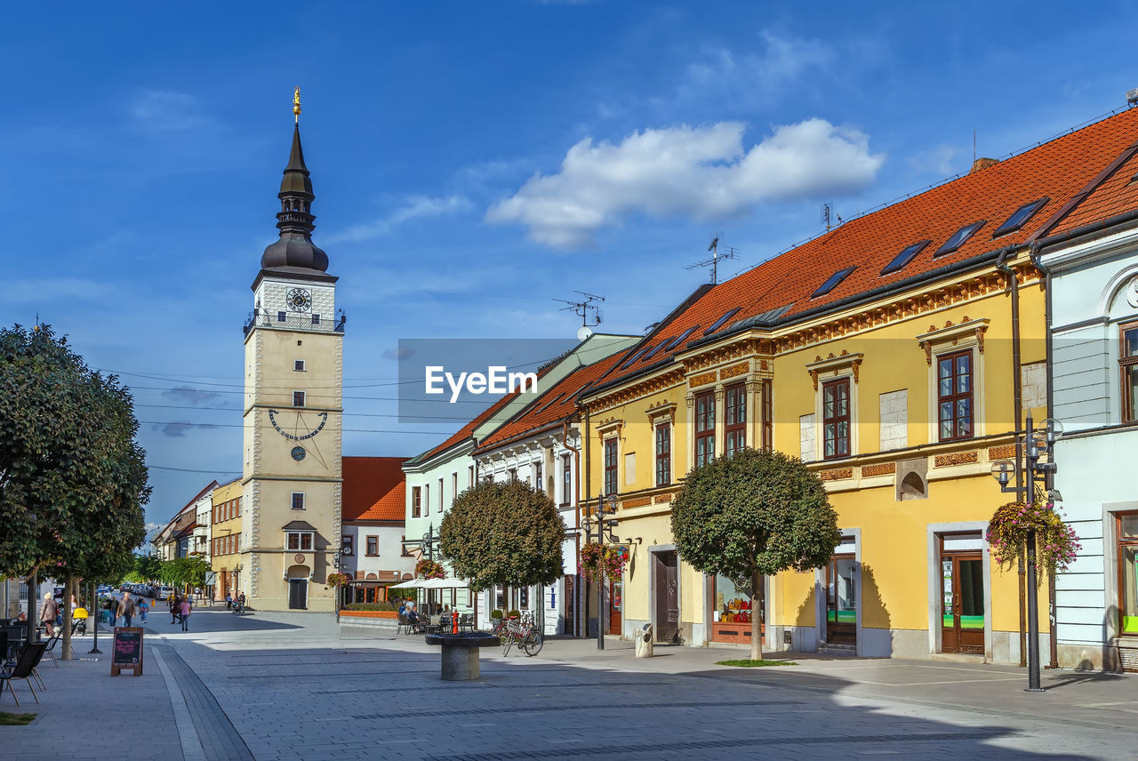 Street with historical houses in trnava downtown, slovakia