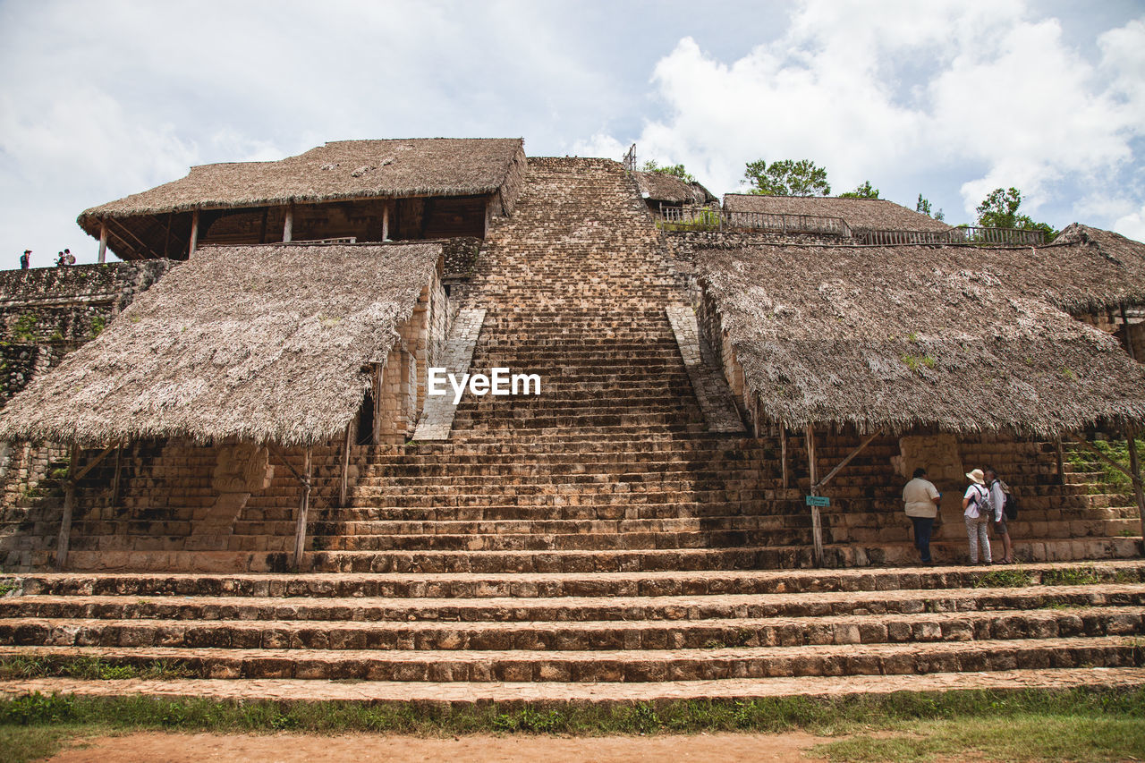 Low angle view of people on steps