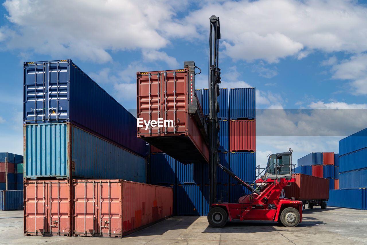 Containers inside the warehouse. container in export and import business and logistics.