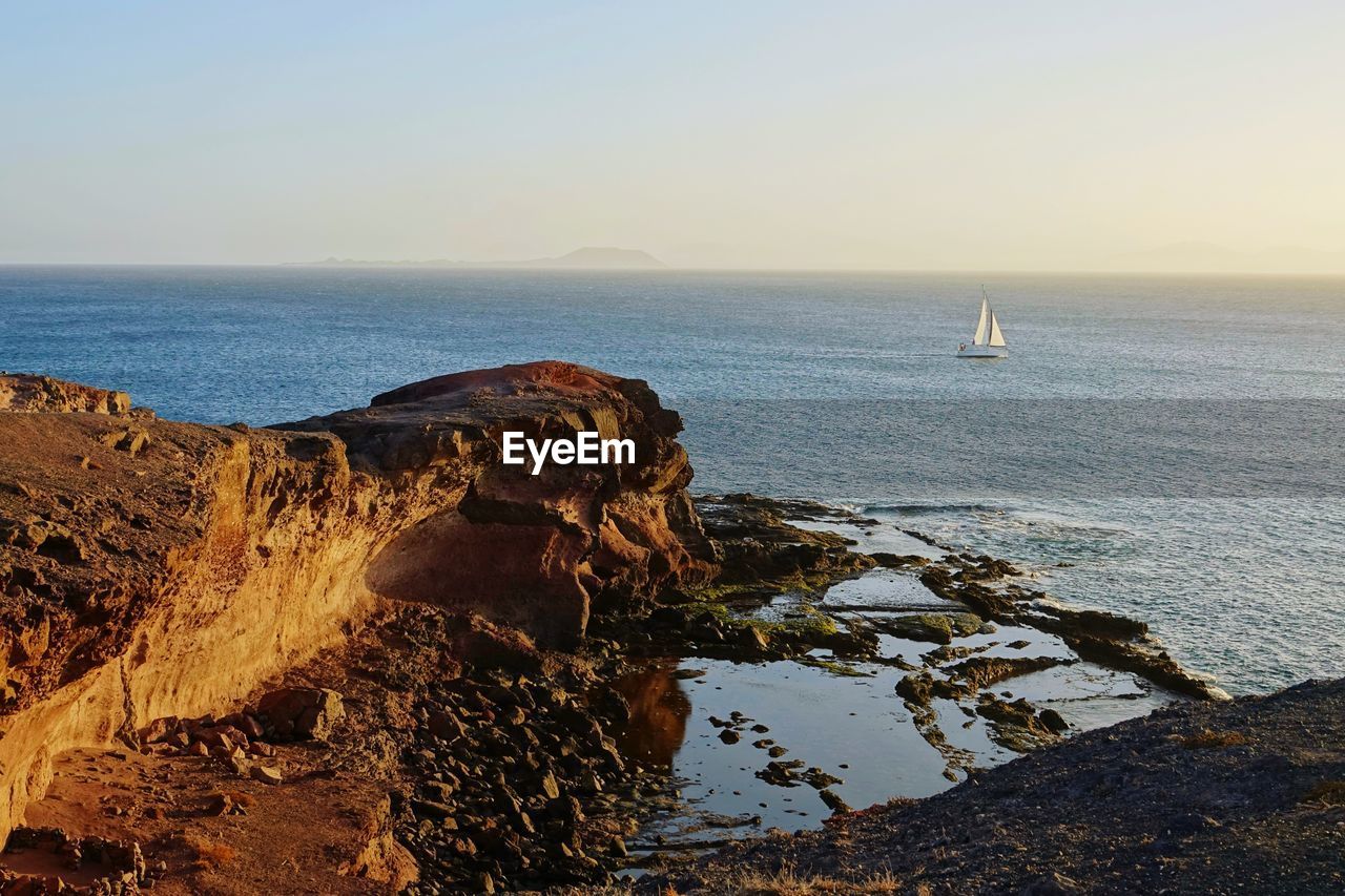 Scenic view of sea against clear sky