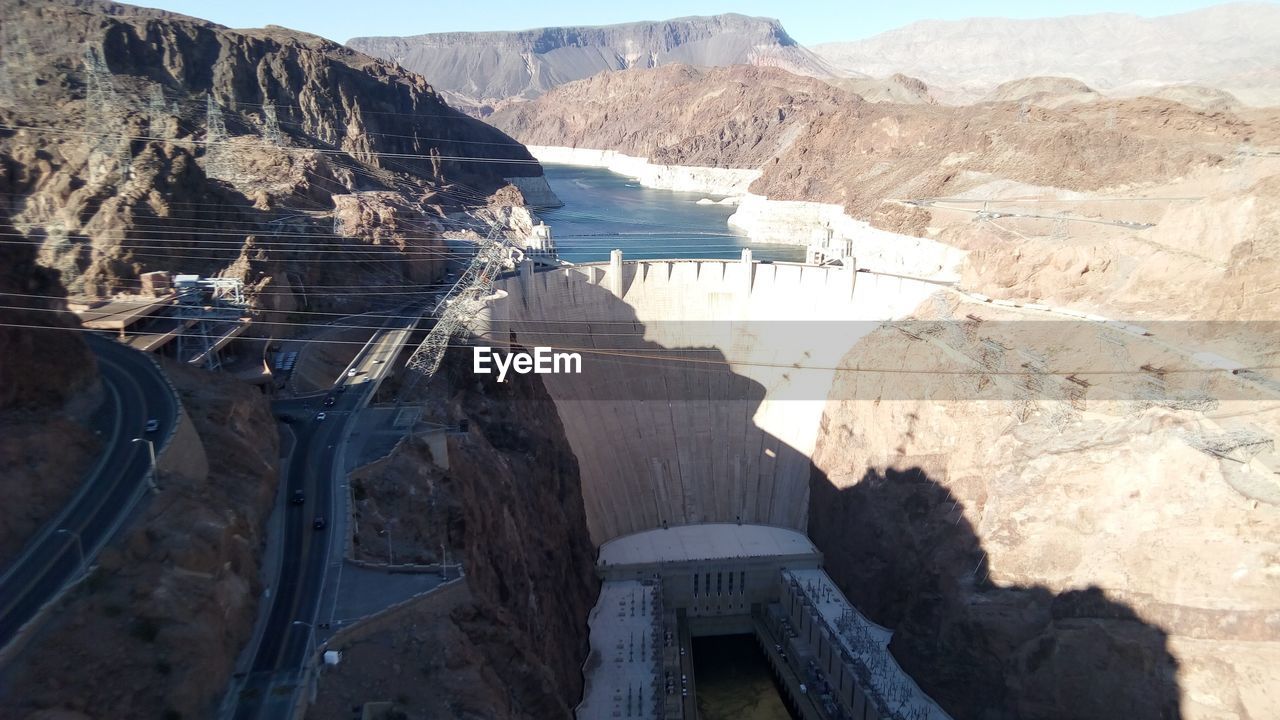 high angle view of bridge against mountain