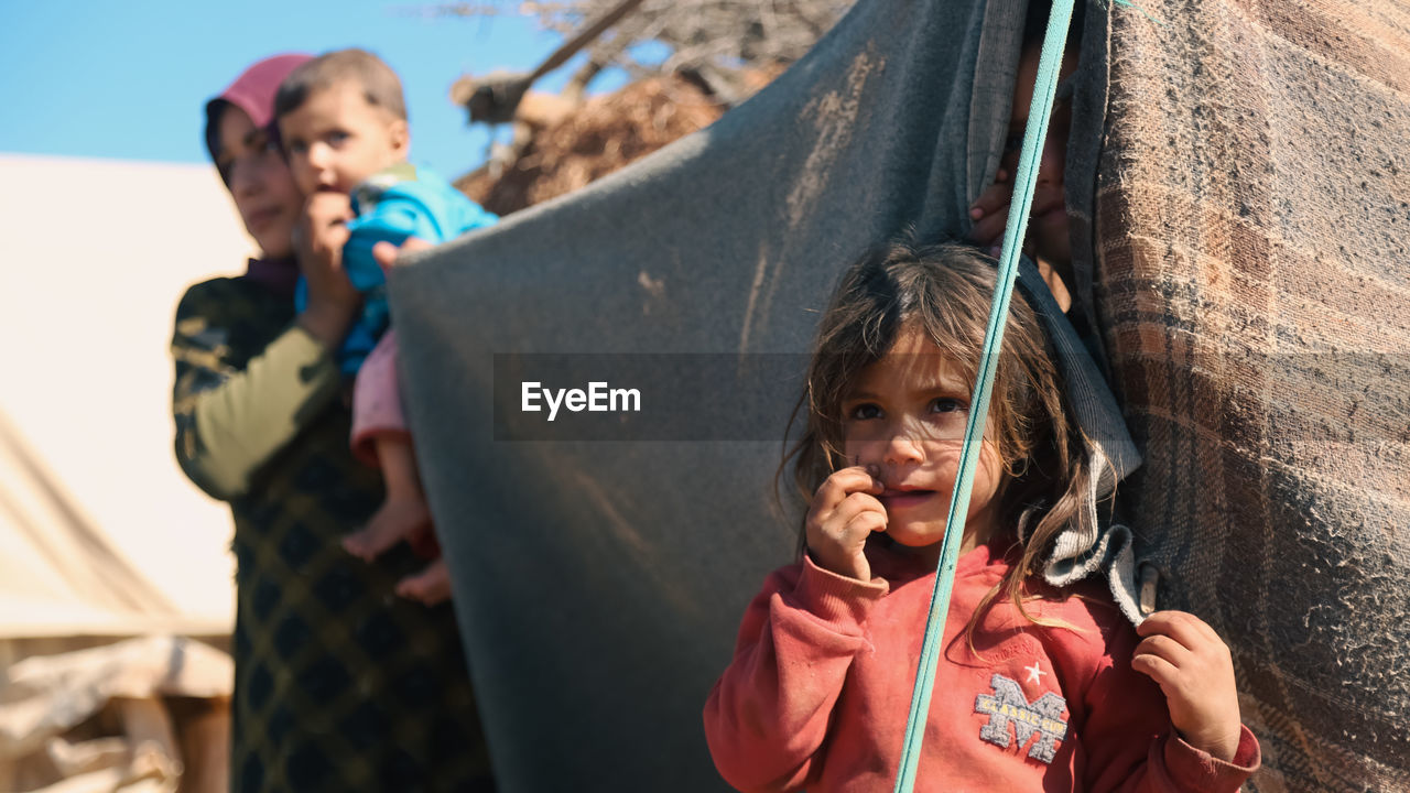Syrian children in a refugee camp near the turkish border.
