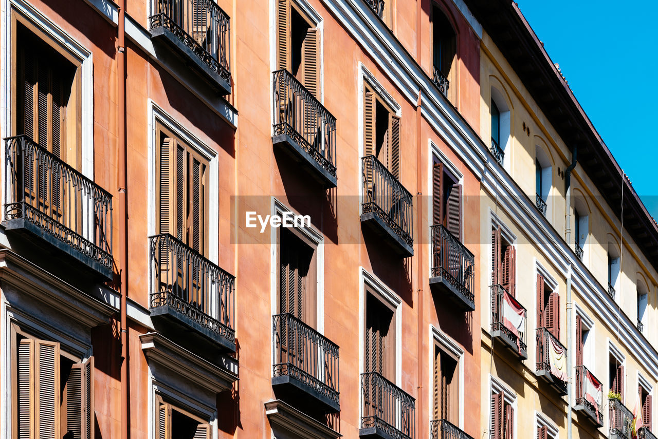 Old colorful and beautiful facades in old town of madrid