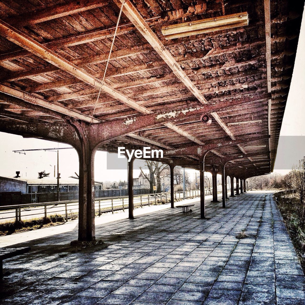 View of an empty railway station platform