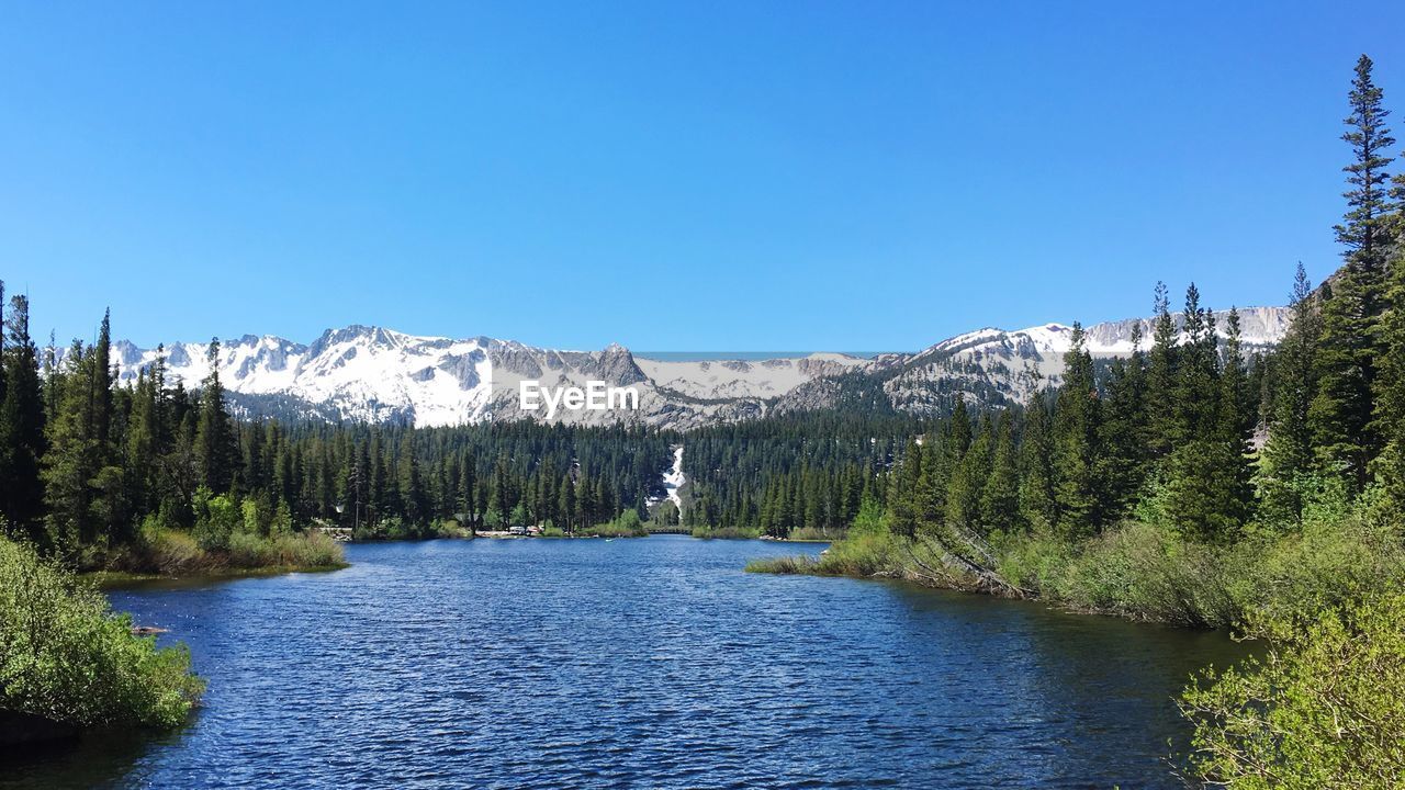 Scenic view of lake against clear sky