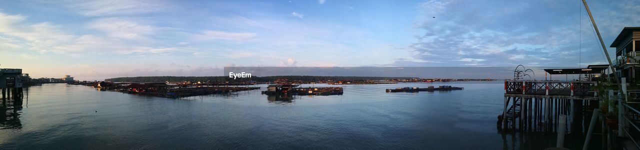 Panoramic view of bay against sky