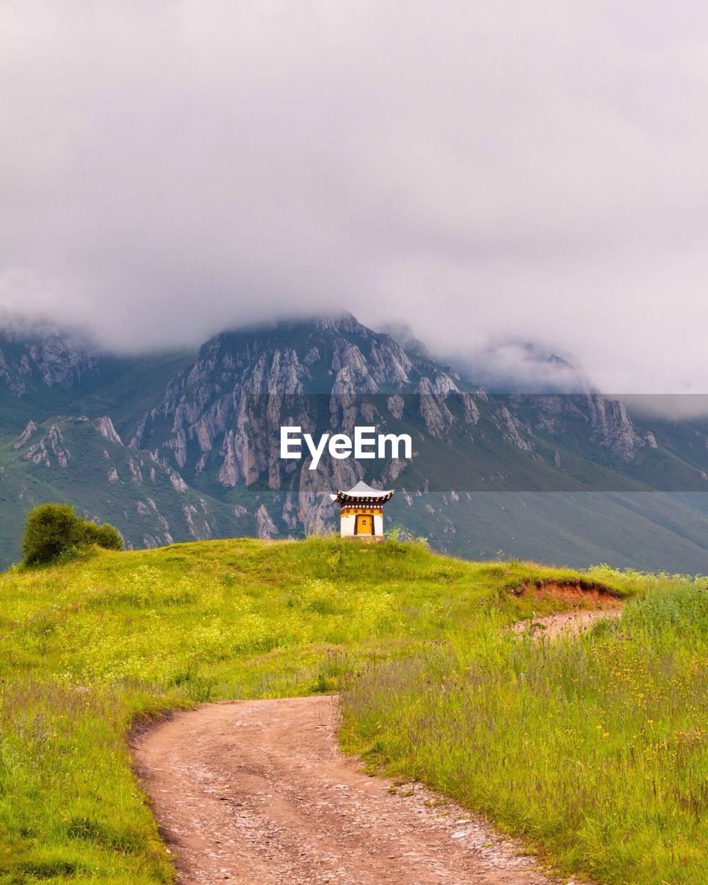 Scenic view of grassy field against cloudy sky