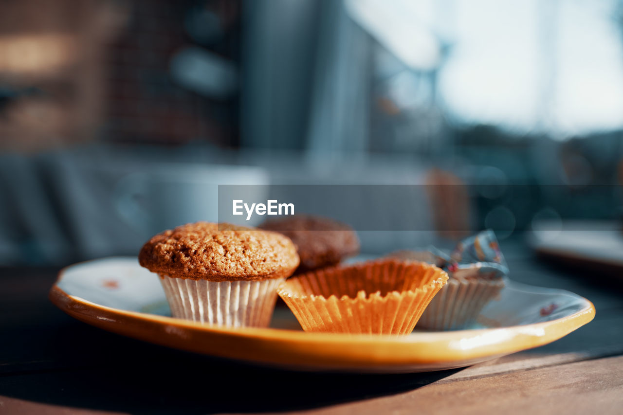 Close-up of cupcakes on plate