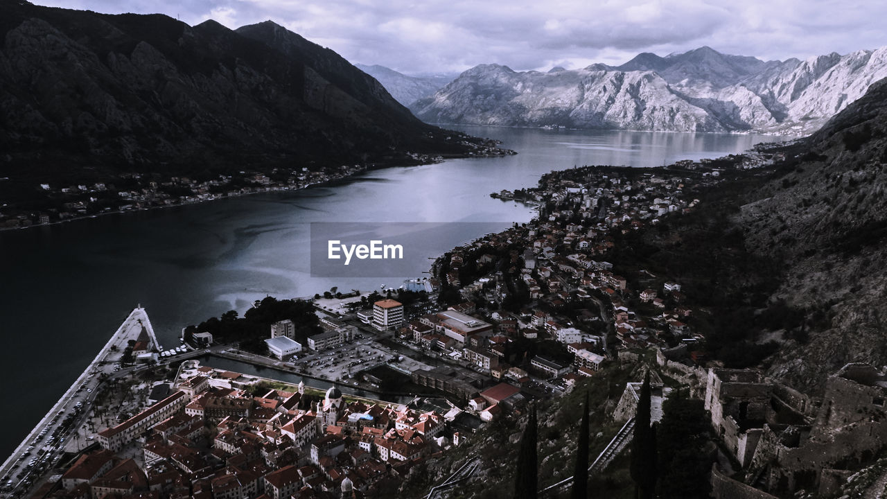 Panoramic view of city in the mountains 