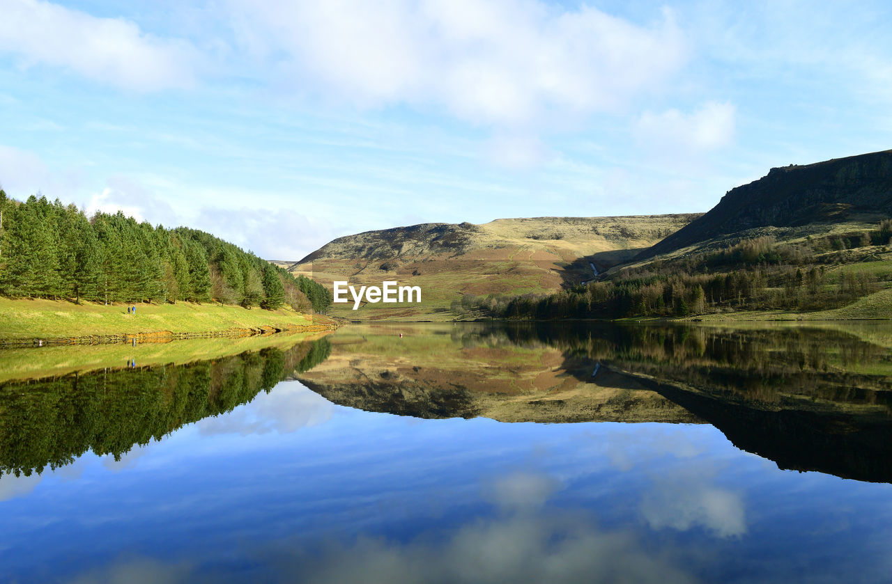 Dovestone reservoir above the village of greenfield