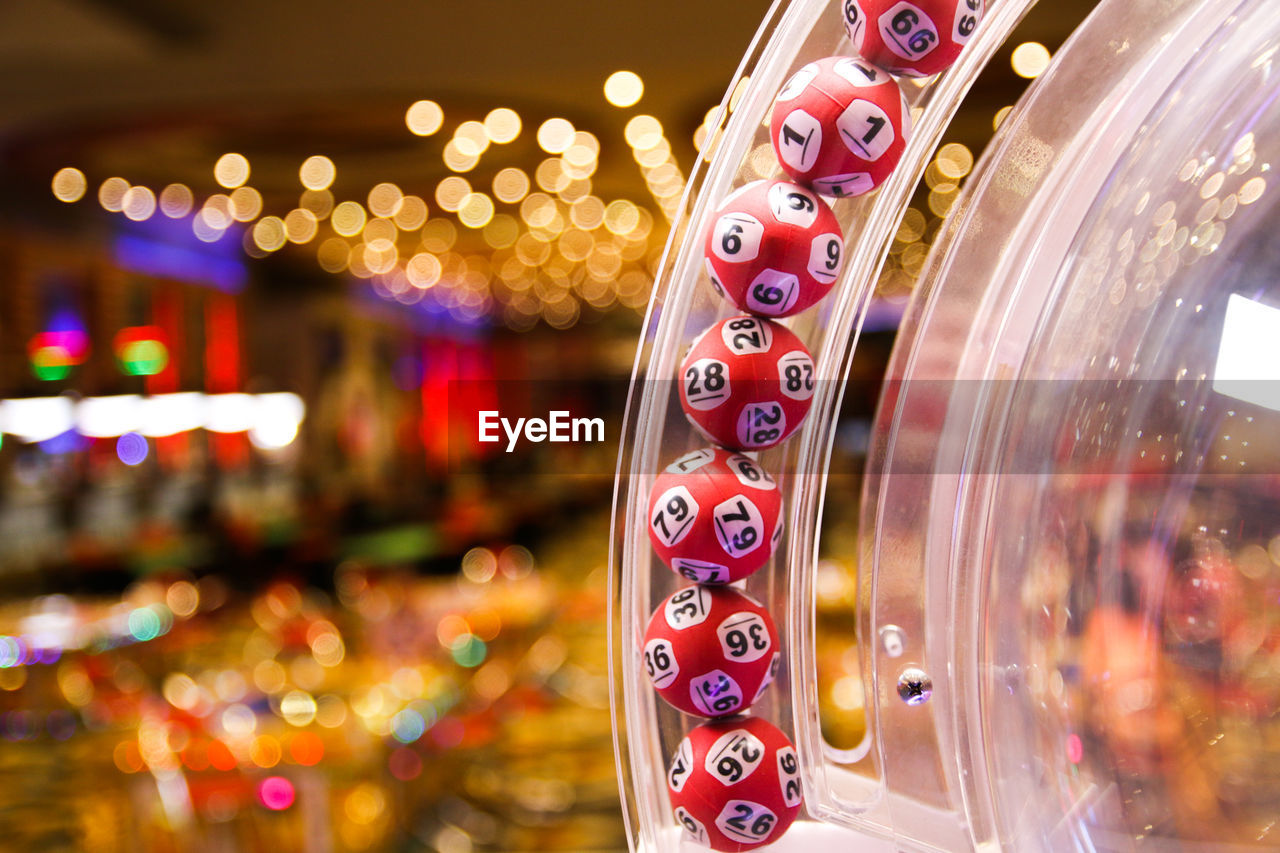 Close-up of balls in casino