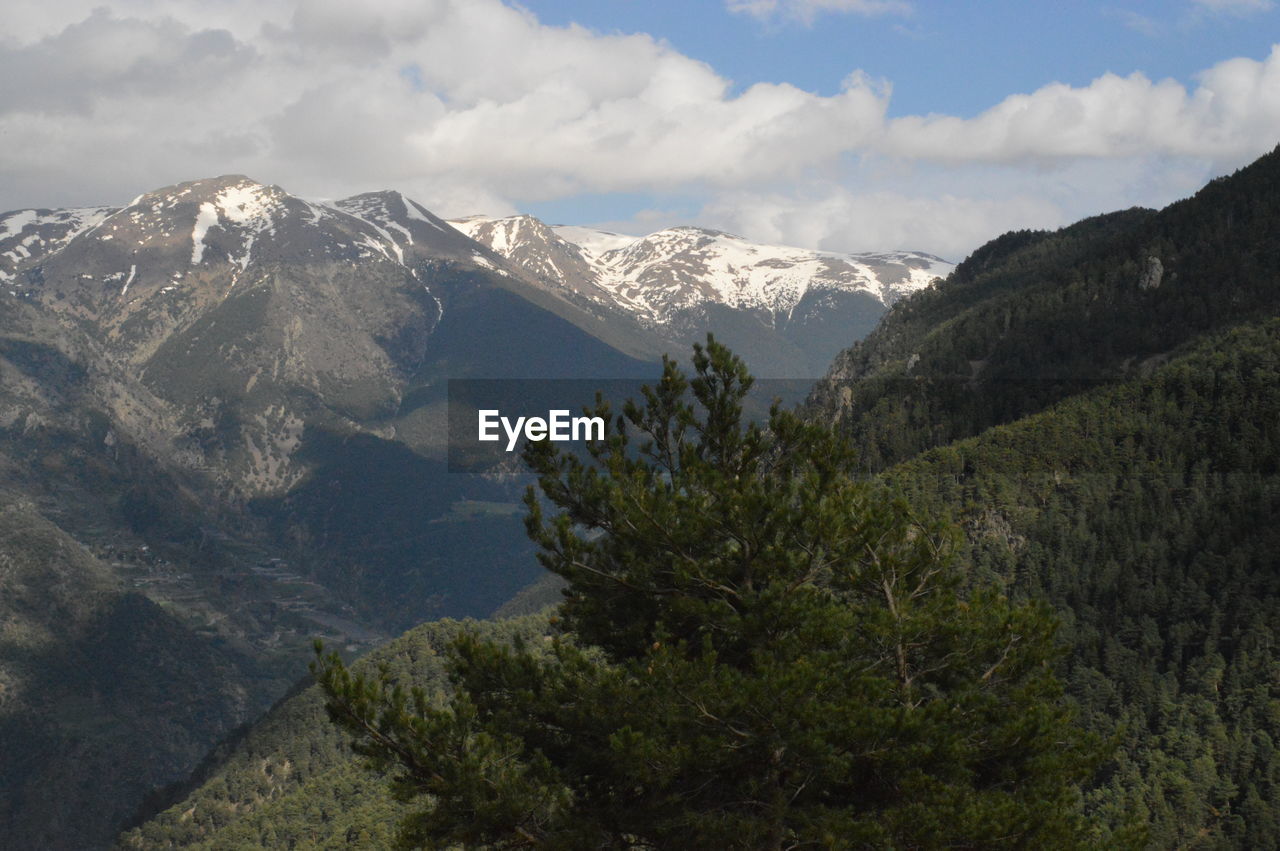 Scenic view of mountains against cloudy sky