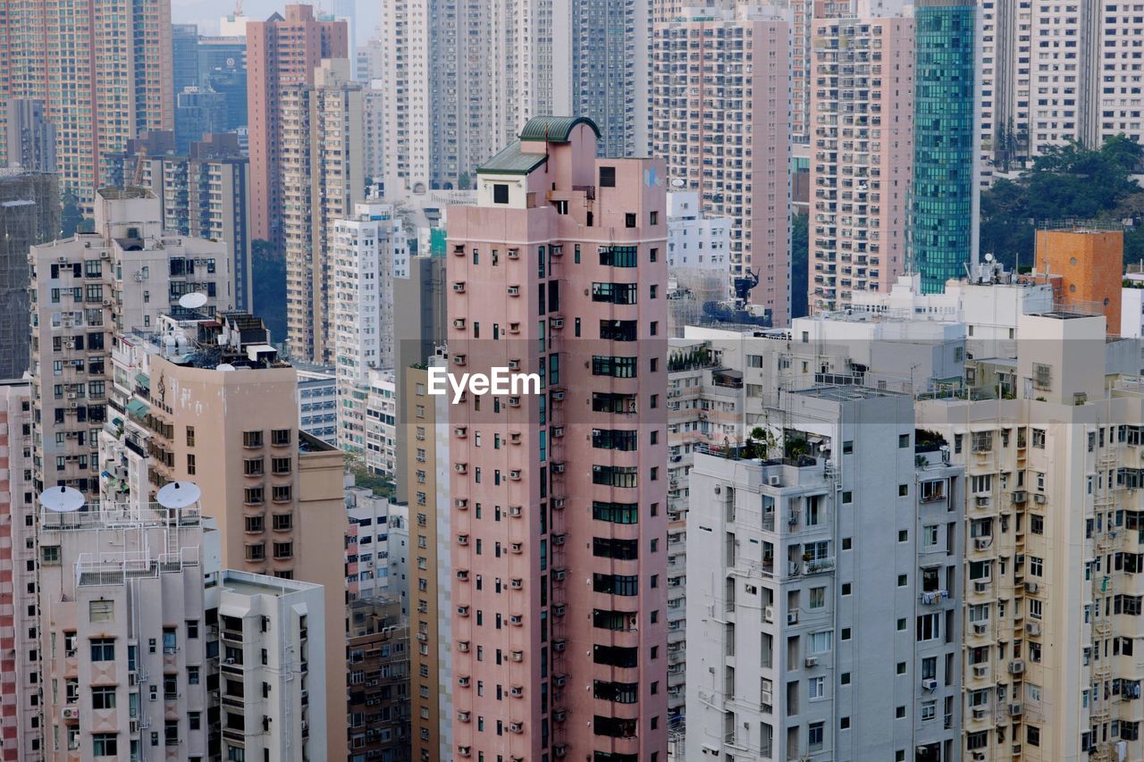 High angle view of buildings in city
