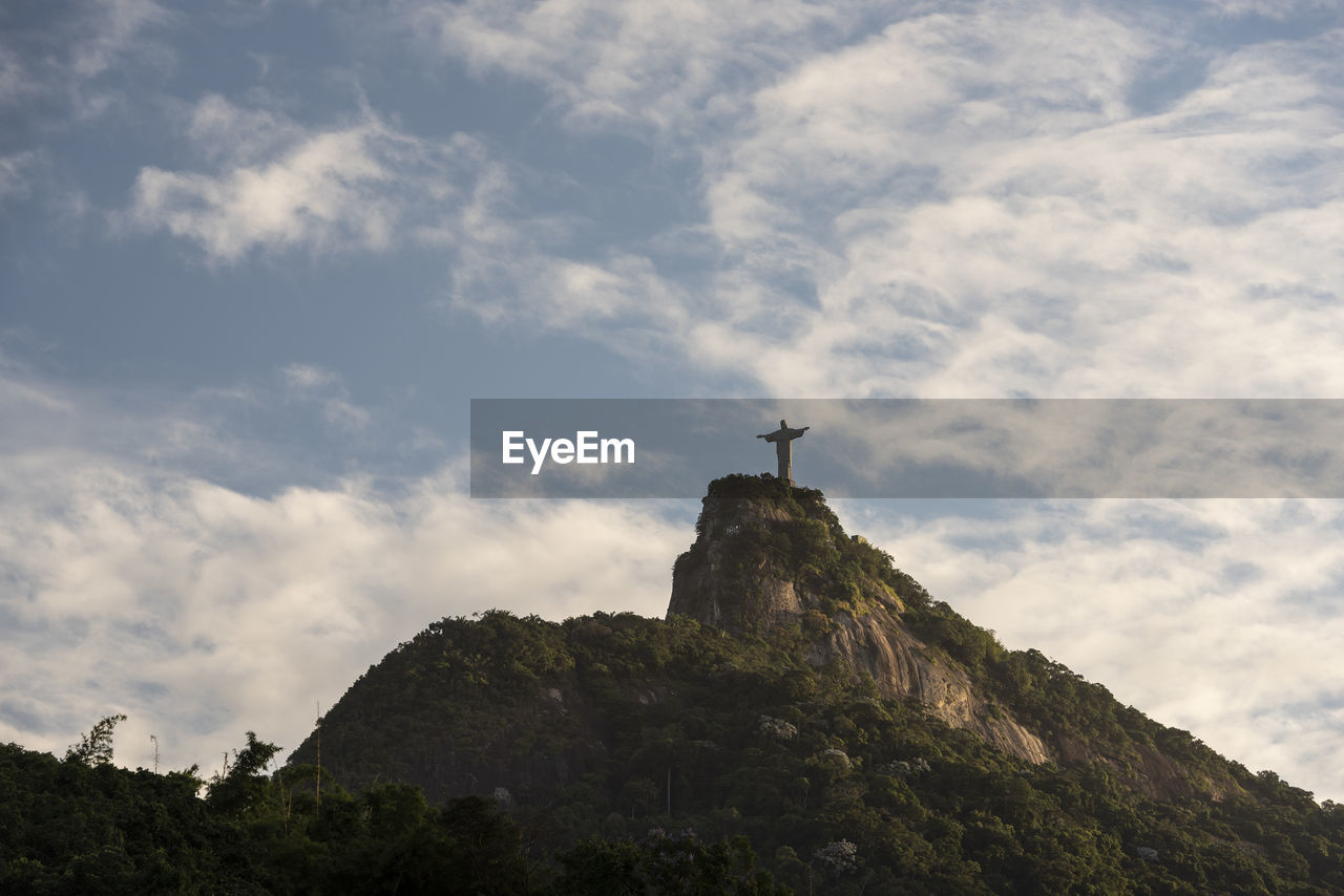 Beautiful view to christ the redeemer statue on top of corcovado hill
