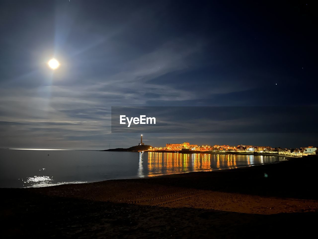 scenic view of sea at night