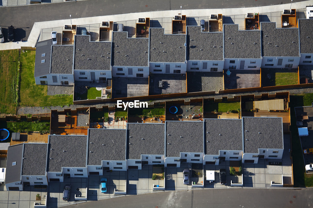 Aerial shot of private housing complex in iceland