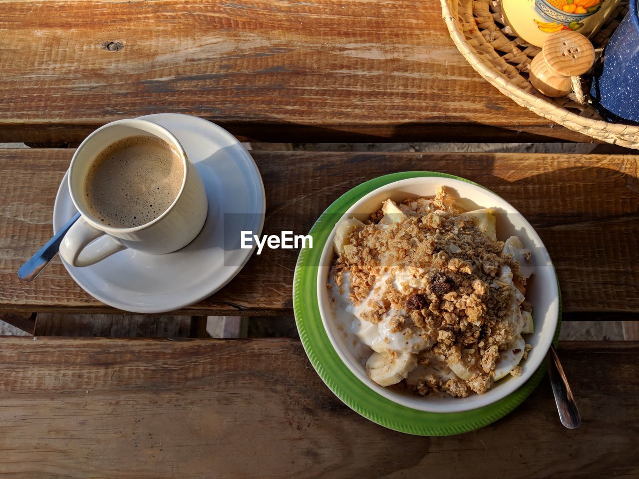 HIGH ANGLE VIEW OF BREAKFAST