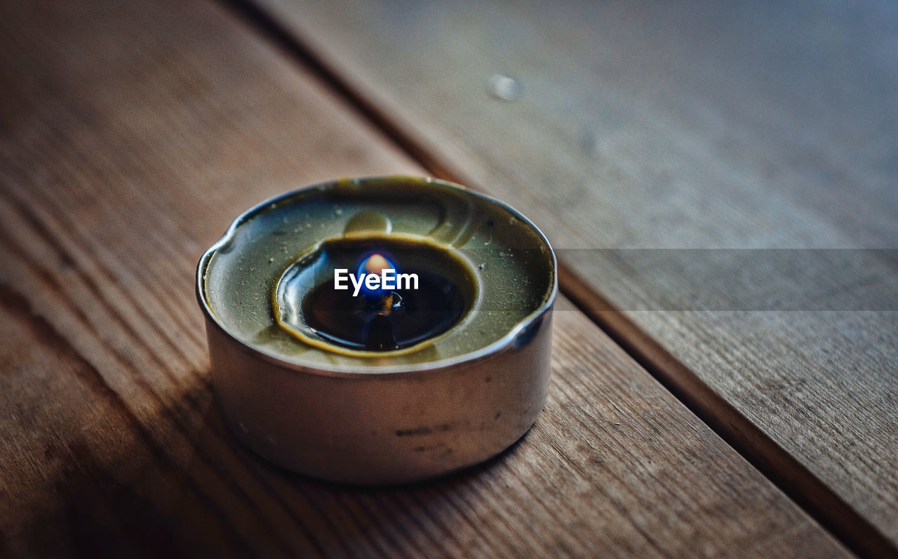 High angle view of tea light on table