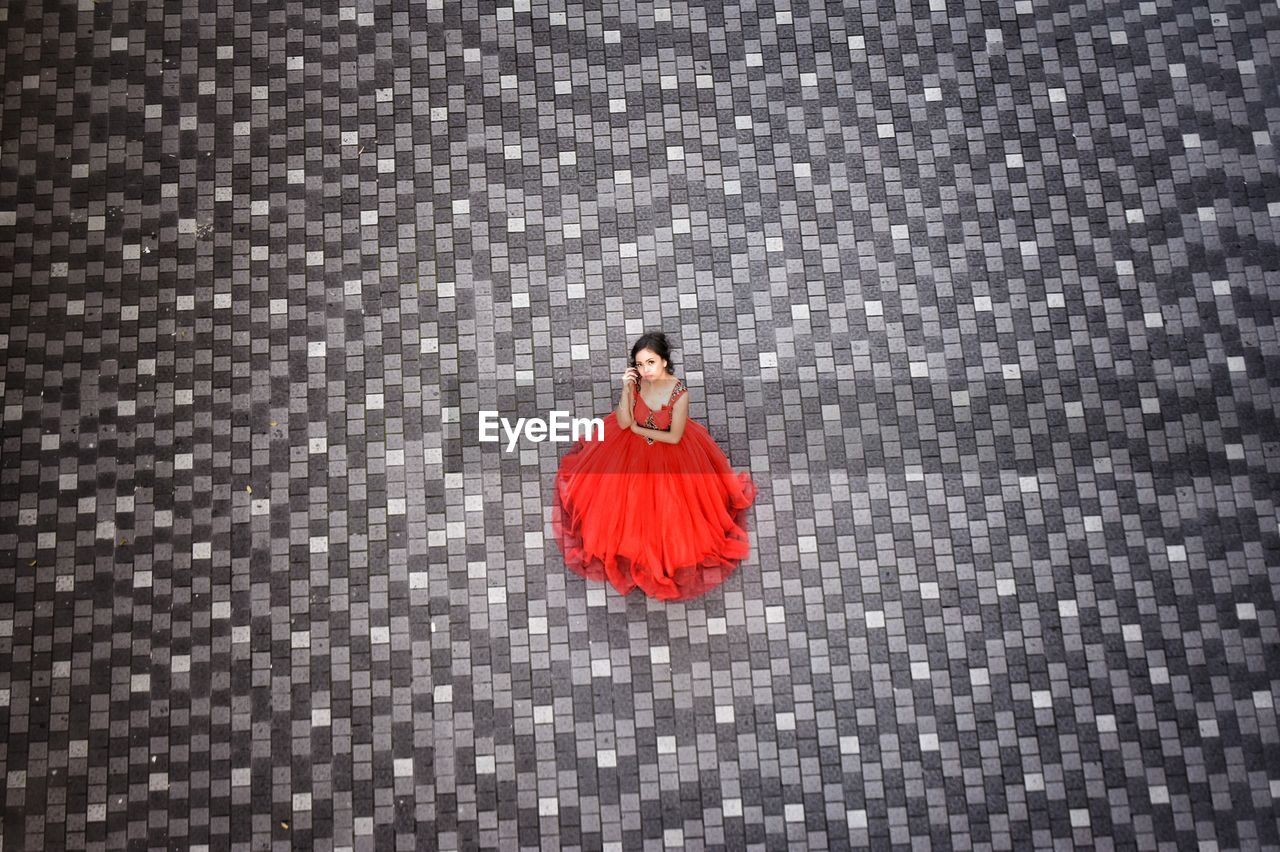 High angle view of woman on street