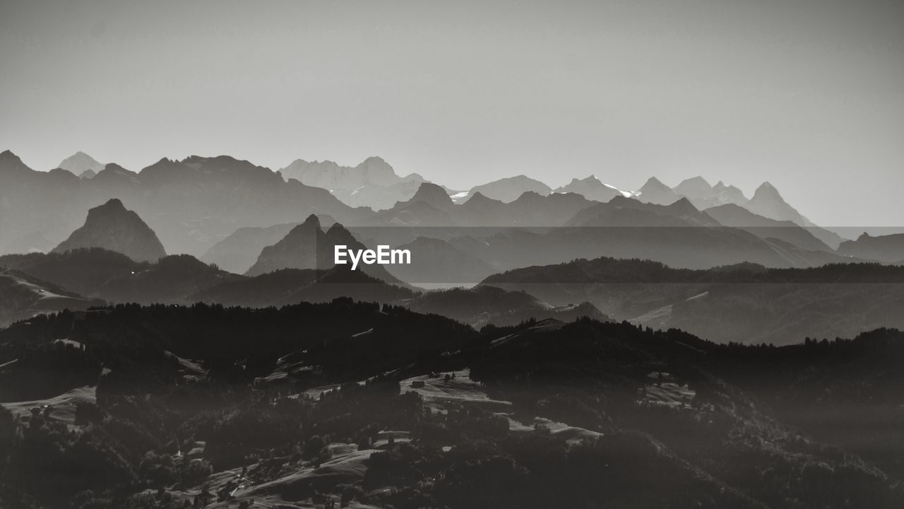 Scenic view of mountains against clear sky