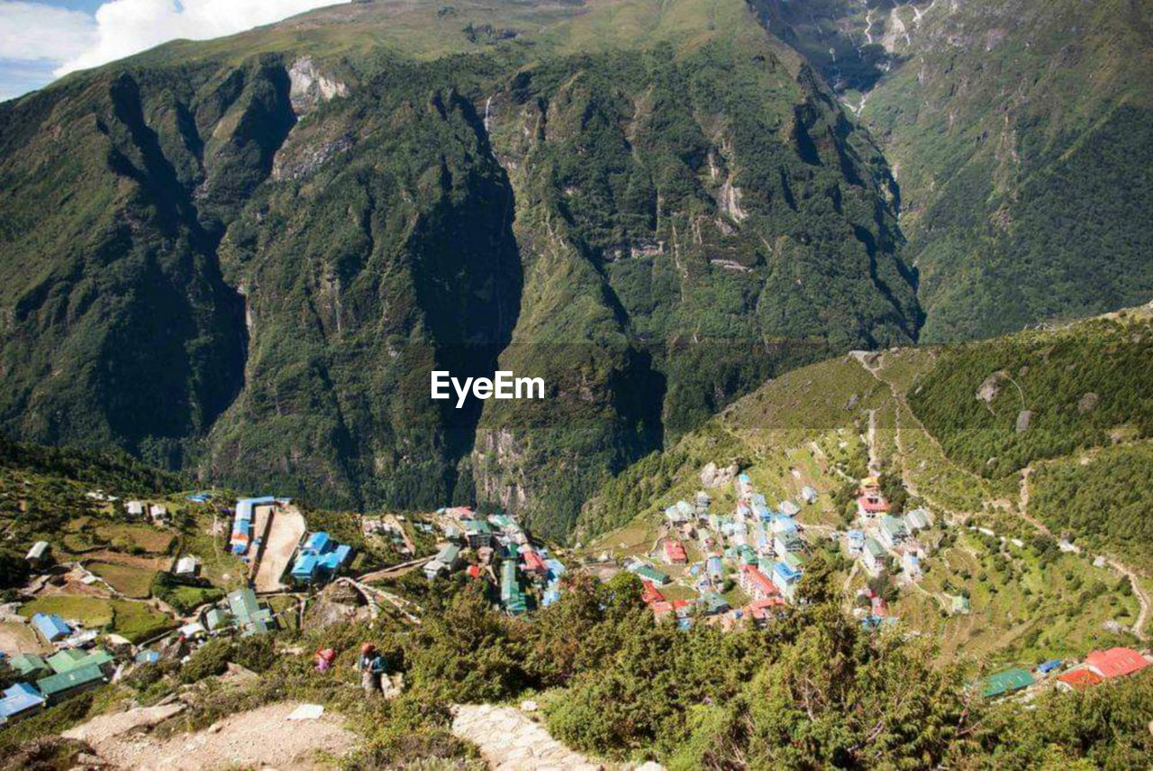 High angle view of tent on mountain range