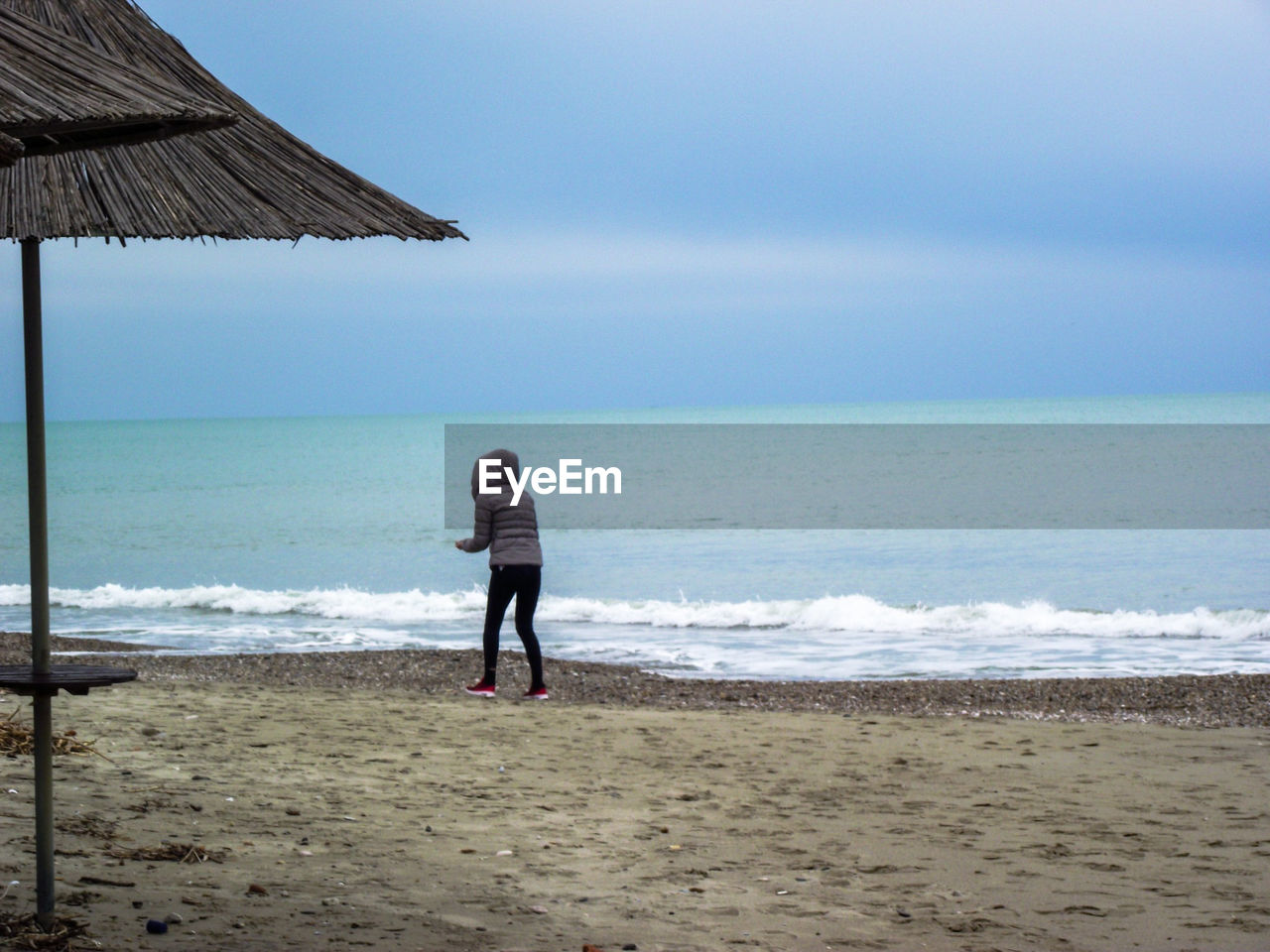 Rear view of man standing on beach