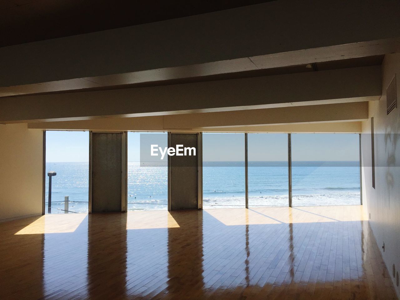 Sea seen through building interior