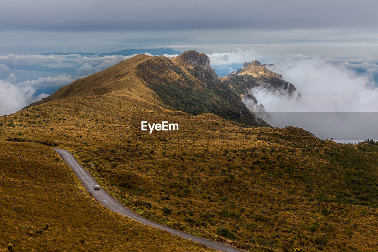 Nevado del ruiz volcano with a car on the road