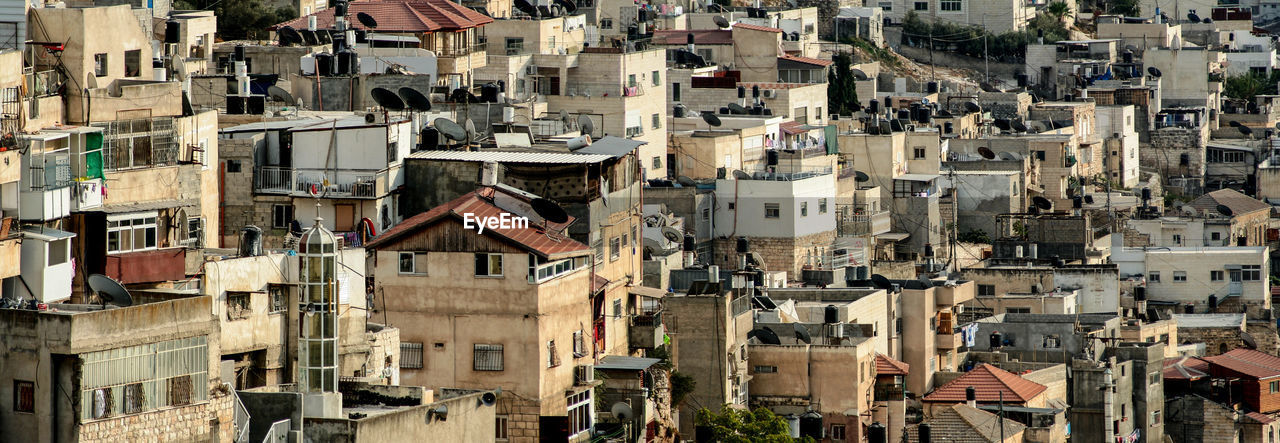 High angle view of buildings in city