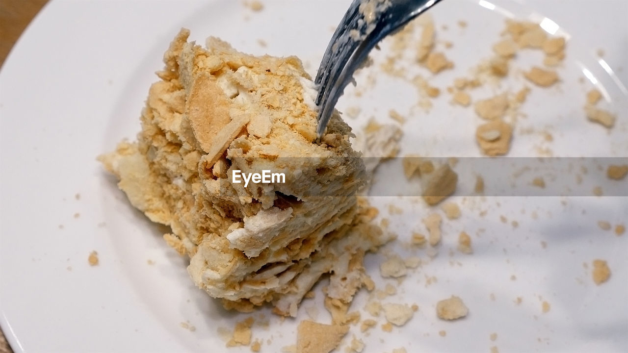 Close-up of dessert in plate on table